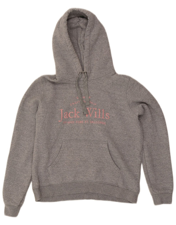 Jack Wills Womens Graphic Hoodie Jumper UK 12 Medium Grey Cotton