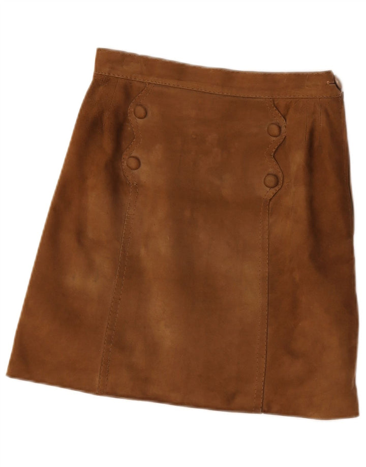 Vintage Womens Suede Mini Skirt W24 Small Brown