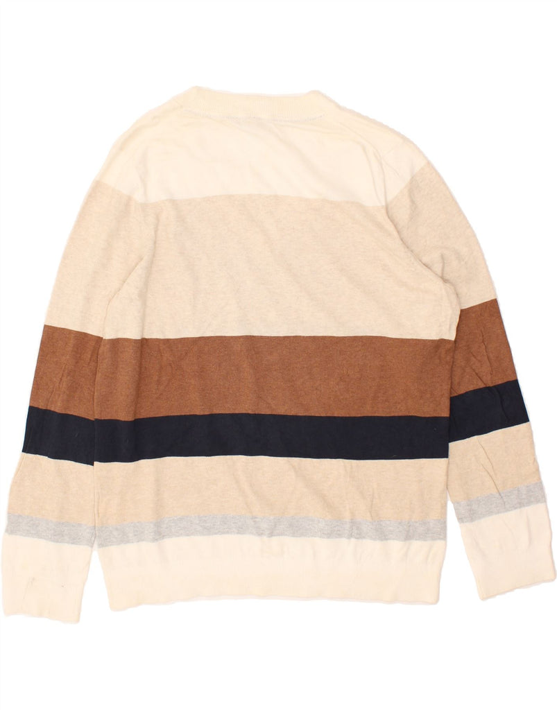 TOMMY HILFIGER Womens V-Neck Jumper Sweater UK 18 XL Beige Striped Cotton | Vintage Tommy Hilfiger | Thrift | Second-Hand Tommy Hilfiger | Used Clothing | Messina Hembry 