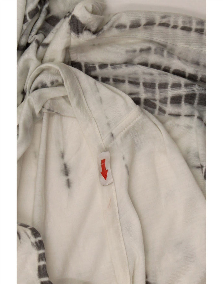 Vintage Womens Hooded Top 3/4 Sleeve UK 14 Medium White Tie Dye Polyester