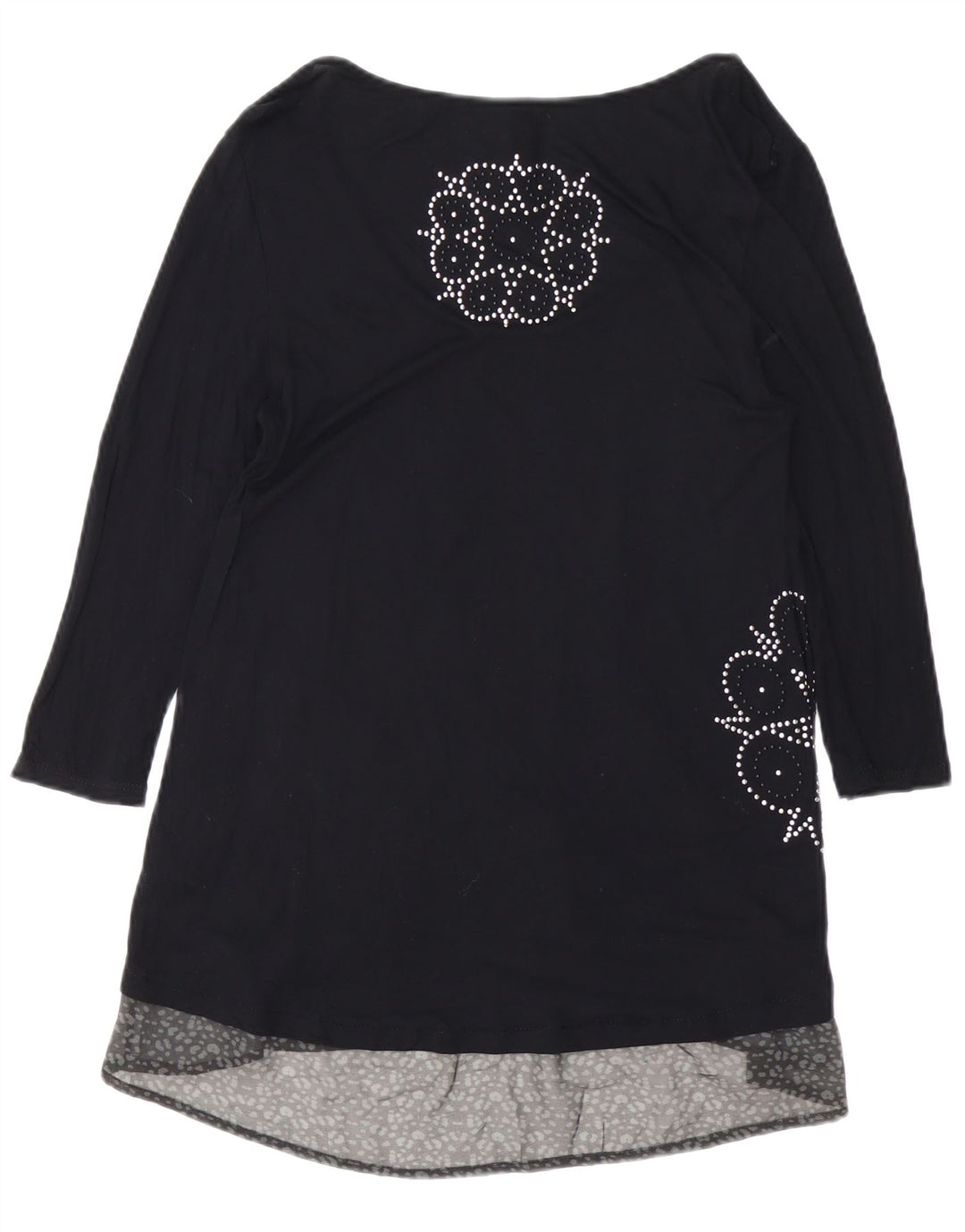 DESIGUAL Womens 3/4 Sleeve Graphic A-Line Dress UK 12 Medium Black Viscose