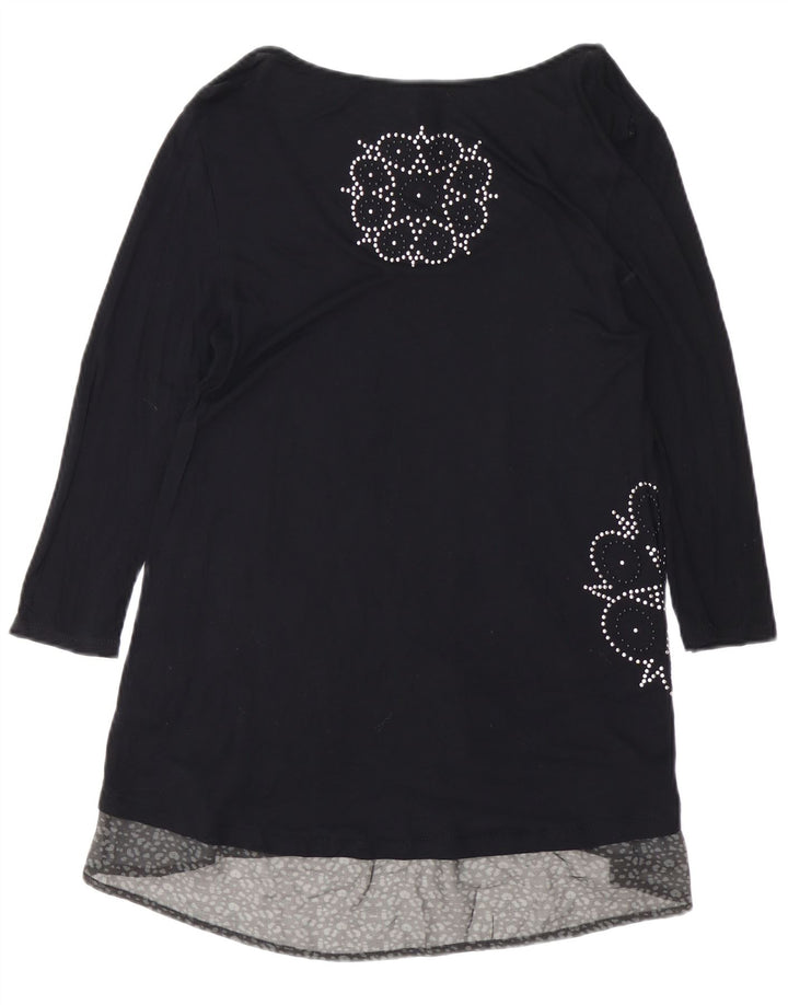 DESIGUAL Womens 3/4 Sleeve Graphic A-Line Dress UK 12 Medium Black Viscose