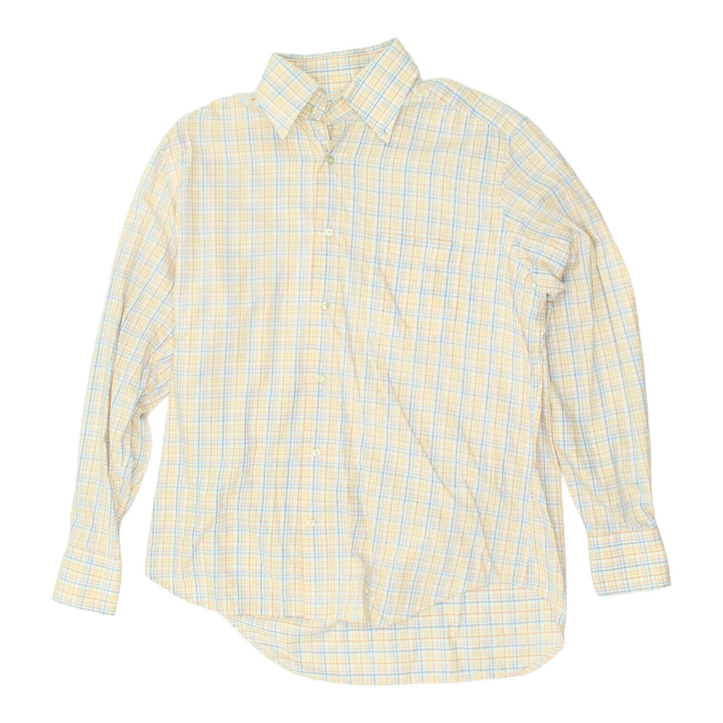 Studio Guy Laroche Mens White Yellow Check Button Down Shirt | Vintage Designer | Vintage Messina Hembry | Thrift | Second-Hand Messina Hembry | Used Clothing | Messina Hembry 