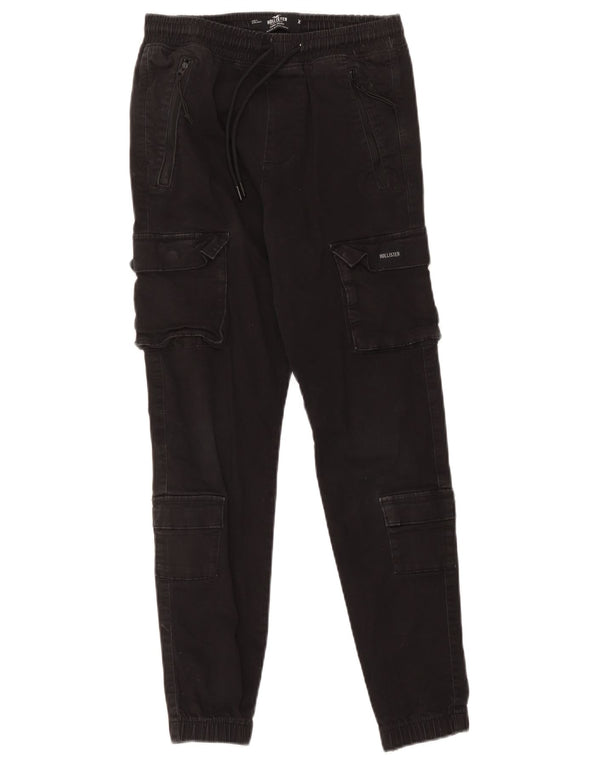 Hollister Mens Crop Joggers Cargo Trousers XS W30 L26 Black Cotton