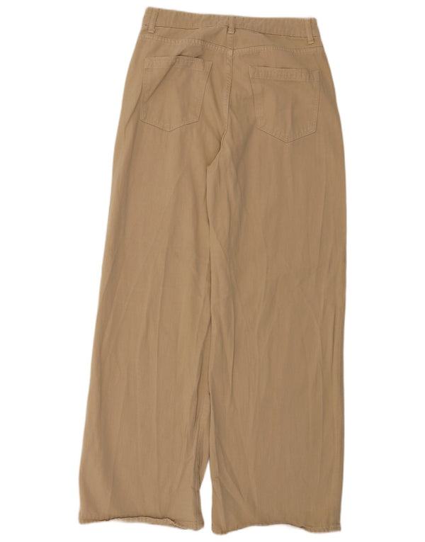 Reiss Womens High Waist Wide Leg Casual Trousers UK 10 Small W28 L31 Beige