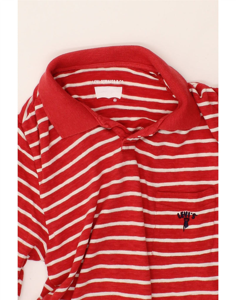 LEVI'S Mens Long Sleeve Polo Shirt Small Red Striped Cotton Vintage Levi's and Second-Hand Levi's from Messina Hembry 