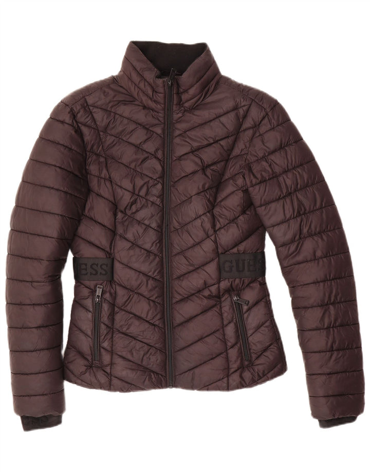Guess Womens Graphic Padded Jacket UK 10 Small Black Polyester