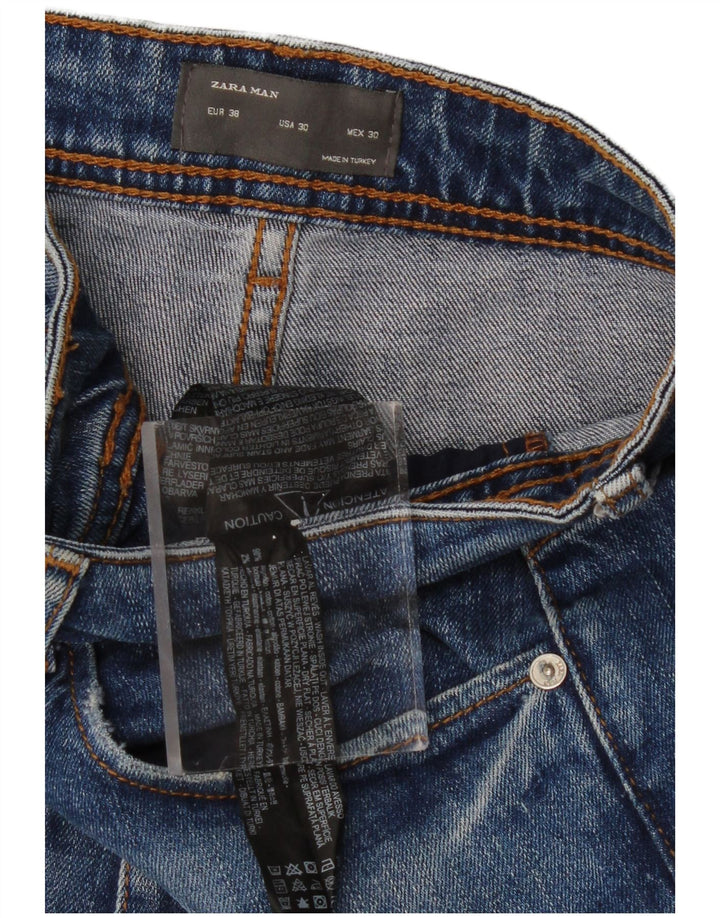 ZARA Mens Distressed Cropped Jeans EU 38 Small W30 L26 Blue Cotton