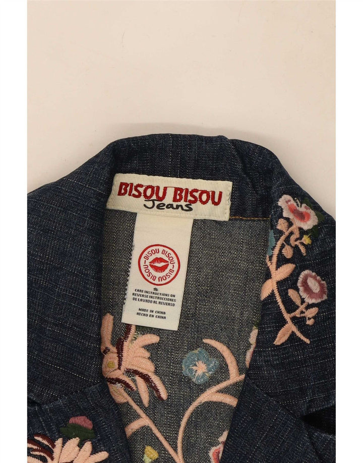 Bisou Womens Crop 1 Button Blazer Jacket UK 10 Small Blue Floral