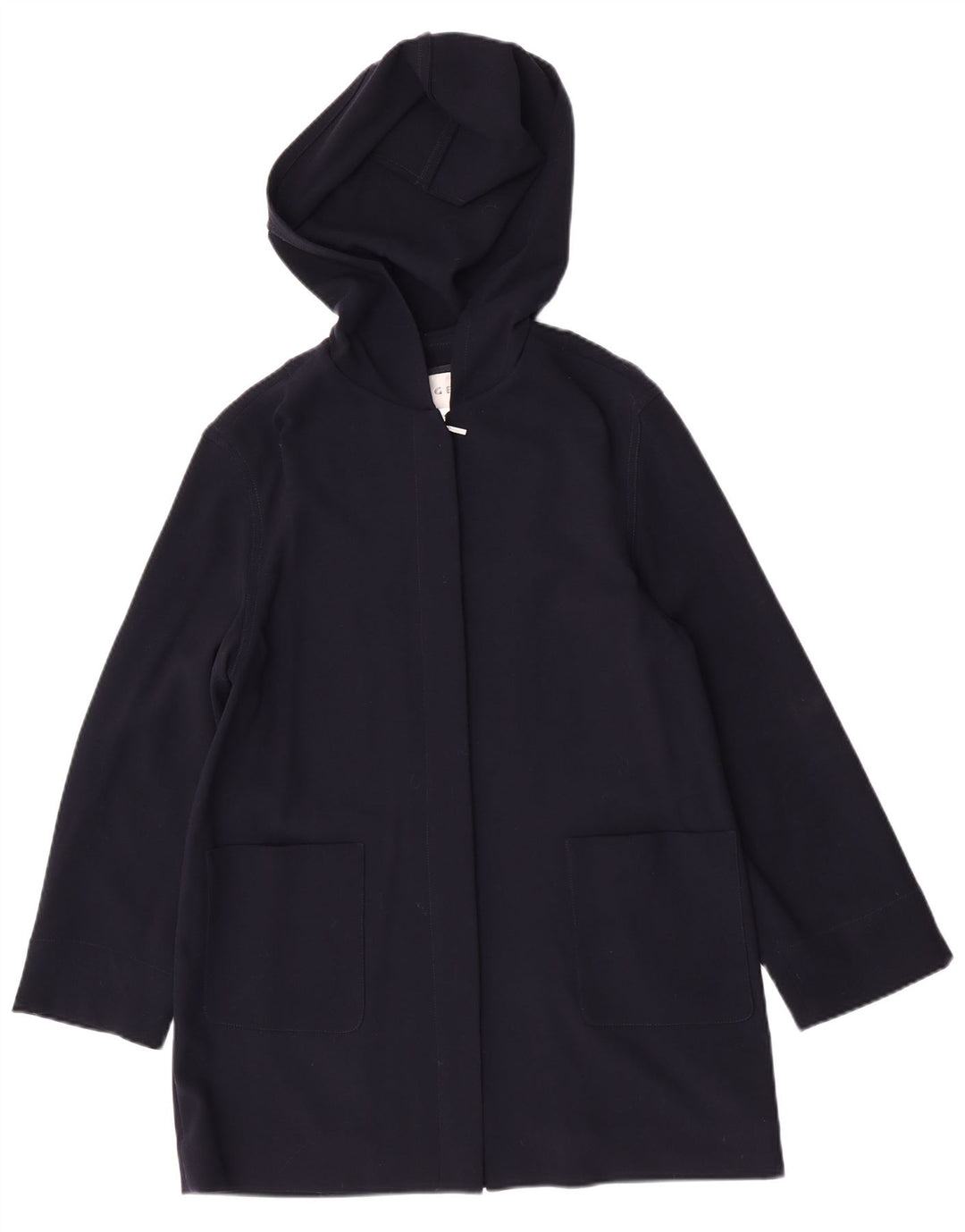 Jaeger Womens Hooded Oversized Overcoat UK 10 Small Navy Blue Virgin Wool