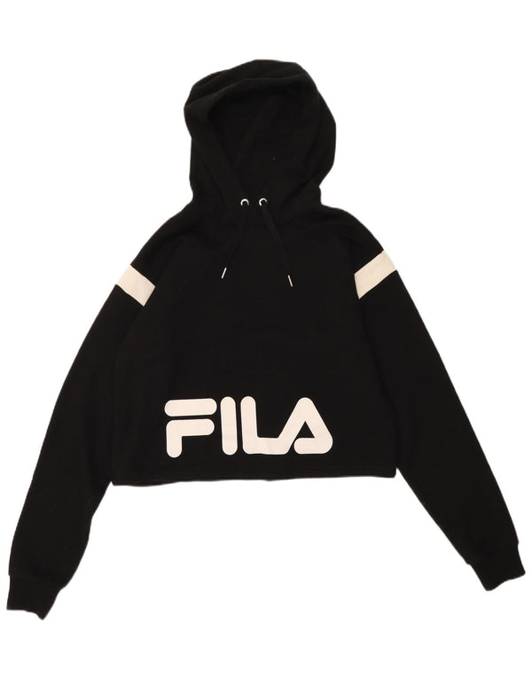 Fila Womens Crop Graphic Hoodie Jumper UK 14 Medium Black Colourblock
