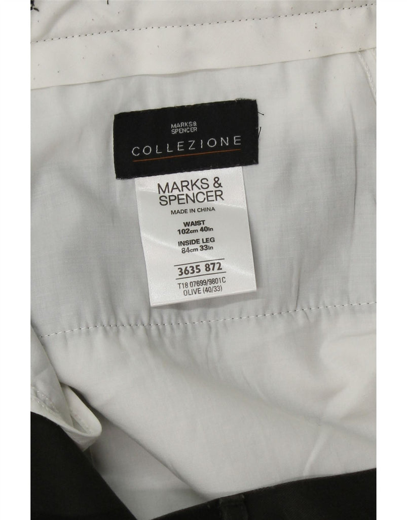 MARKS & SPENCER Mens Straight Suit Trousers W40 L33 Green Cotton Vintage Marks & Spencer and Second-Hand Marks & Spencer from Messina Hembry 