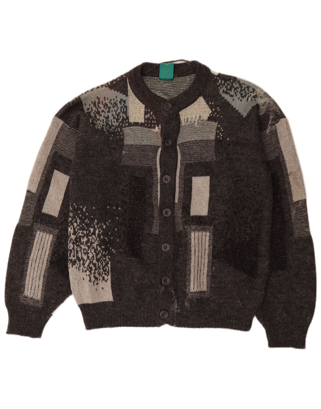 Canda Mens Cardigan Sweater Small Grey Geometric Acrylic