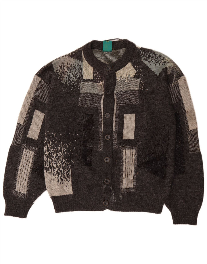 Canda Mens Cardigan Sweater Small Grey Geometric Acrylic