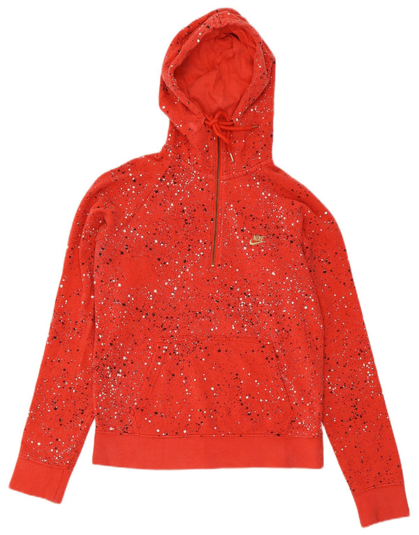 Nike Womens Zip Neck Hoodie Jumper UK 14 Medium Pink Spotted Cotton