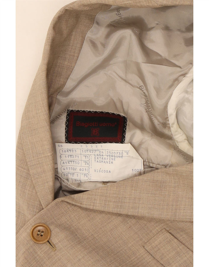 Biagiotti Mens 3 Button Blazer Jacket IT 48 Medium Beige Virgin Wool