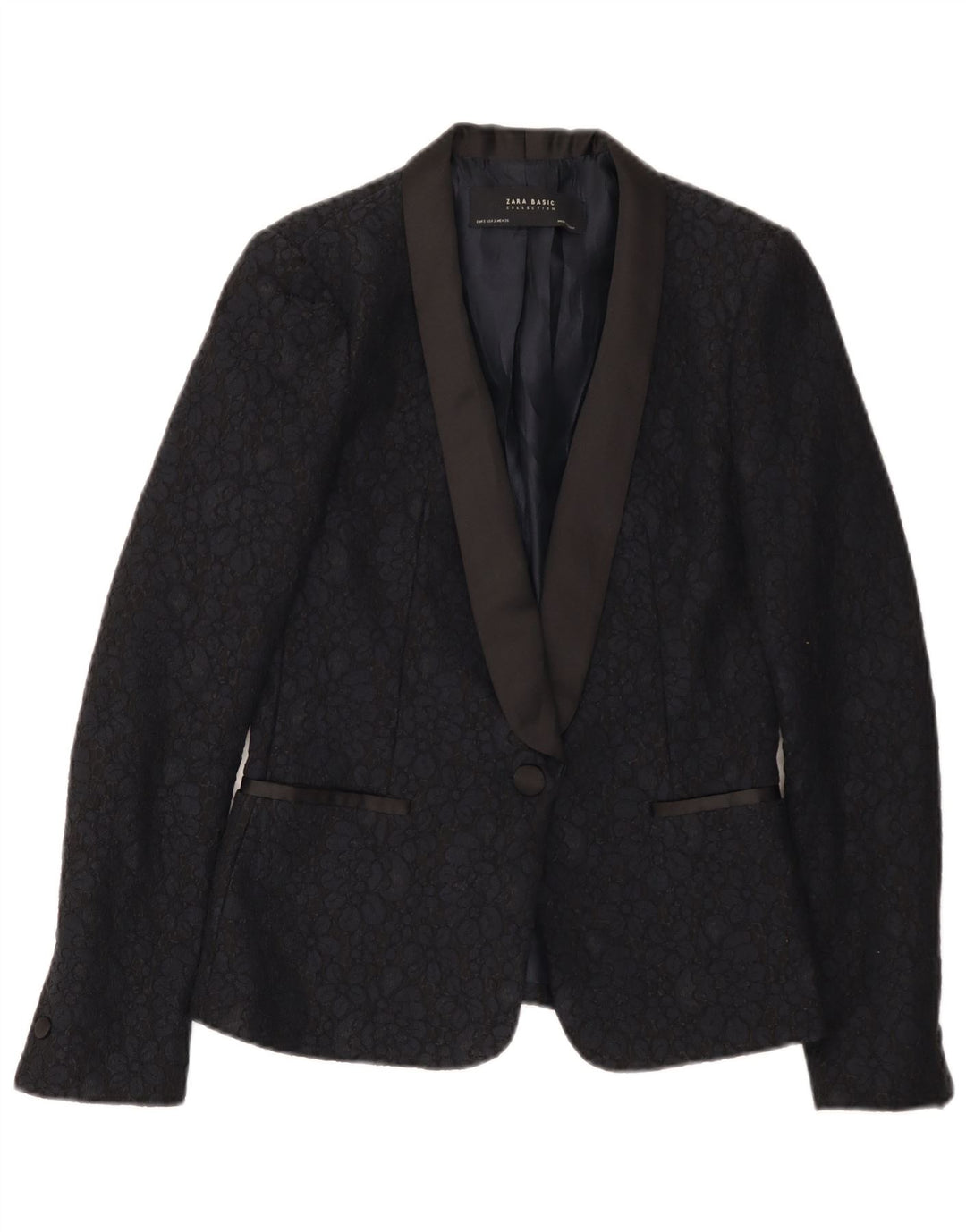 Zara Womens 1 Button Blazer Jacket UK 10 Small Black Floral