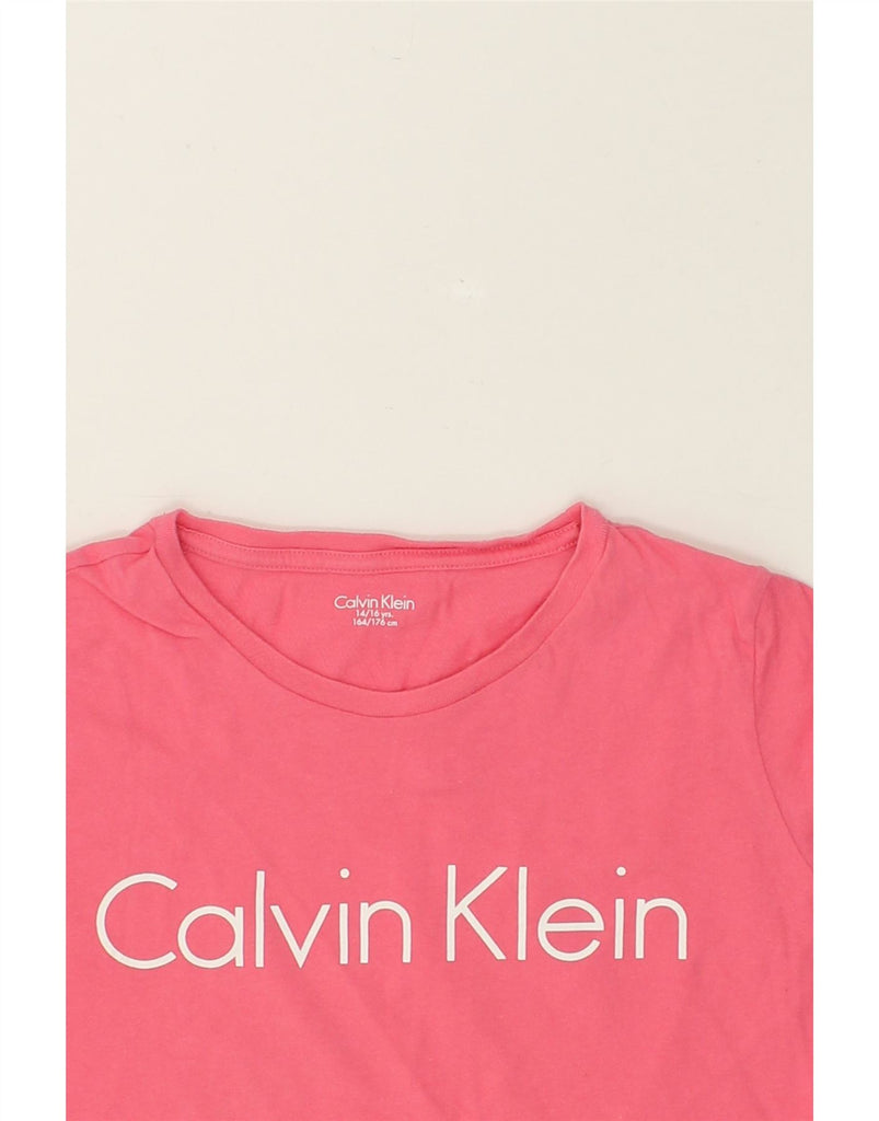 CALVIN KLEIN Girls Graphic T-Shirt Top 14-15 Years Pink Cotton | Vintage Calvin Klein | Thrift | Second-Hand Calvin Klein | Used Clothing | Messina Hembry 