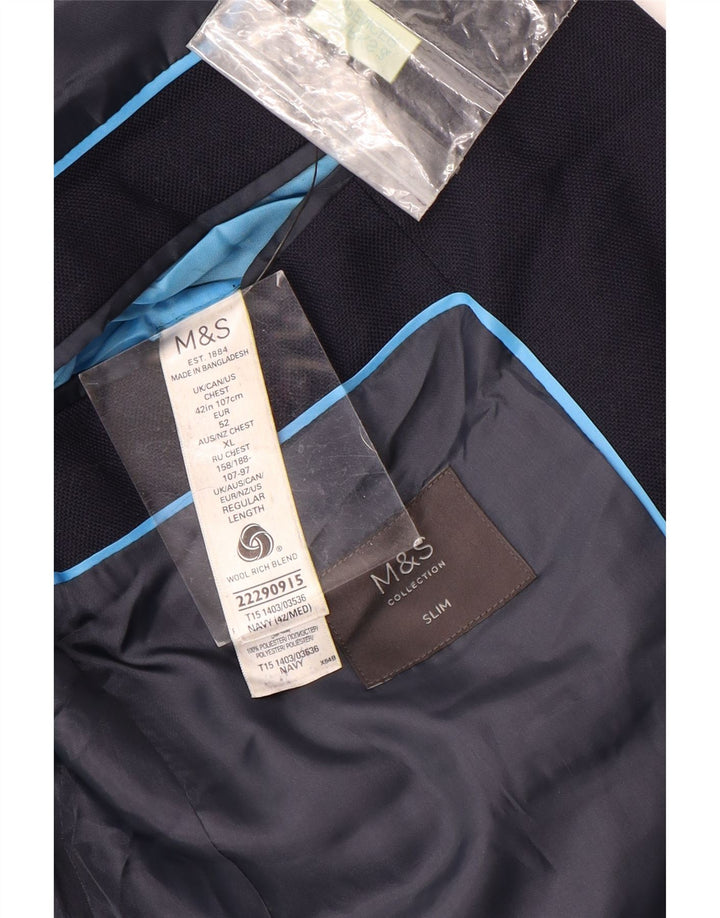Marks & Spencer Mens 2 Button Slim Blazer Jacket UK 42 XL Navy Blue Wool