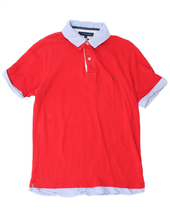 TOMMY HILFIGER Mens Slim Fit Polo Shirt Large Red Cotton
