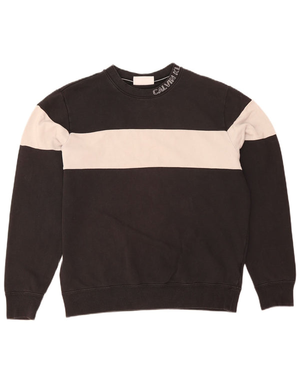Calvin Klein Jeans Mens Graphic Sweatshirt Jumper Medium Black Colourblock