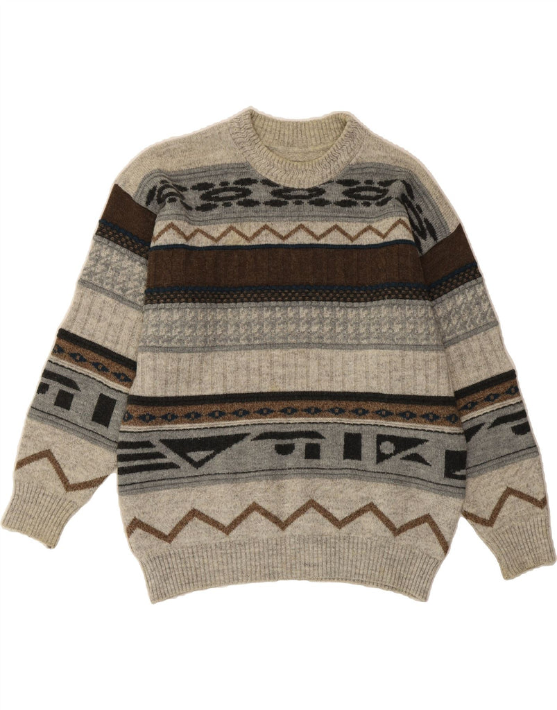 VINTAGE Mens Crew Neck Jumper Sweater IT 54 XL Grey Geometric Wool Vintage Vintage and Second-Hand Vintage from Messina Hembry 
