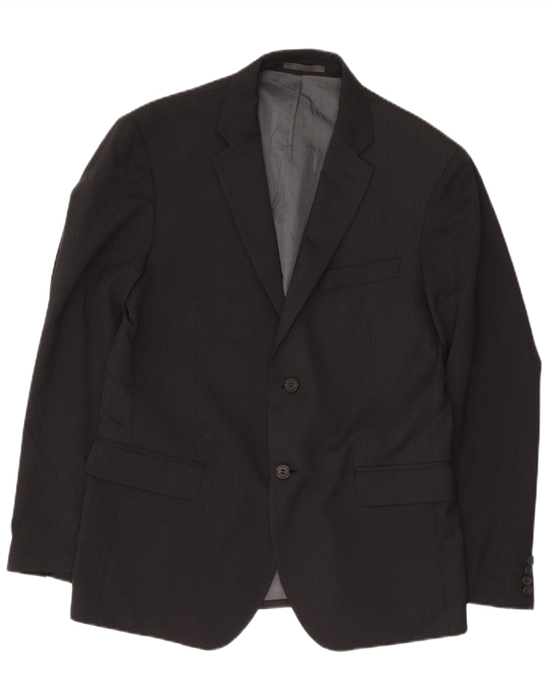 Calvin Klein Mens 2 Button Blazer Jacket IT 52 XL Black Pinstripe Wool