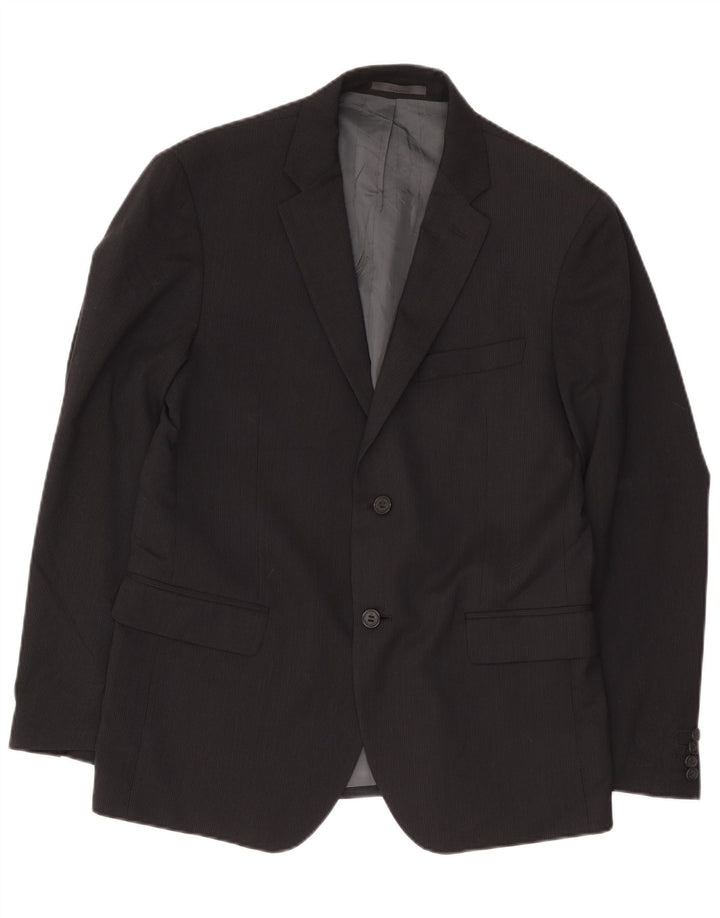 Calvin Klein Mens 2 Button Blazer Jacket IT 52 XL Black Pinstripe Wool