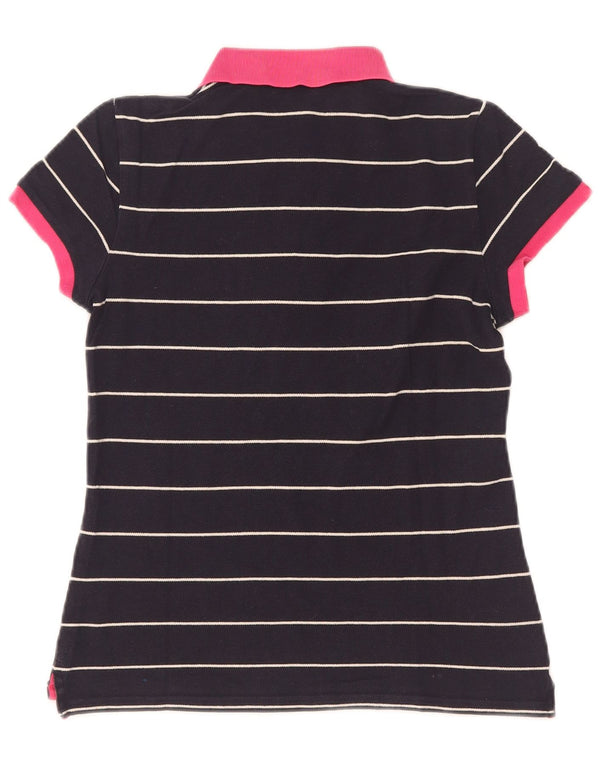 Ralph Lauren Womens Polo Shirt UK 10 Small Navy Blue Striped Cotton