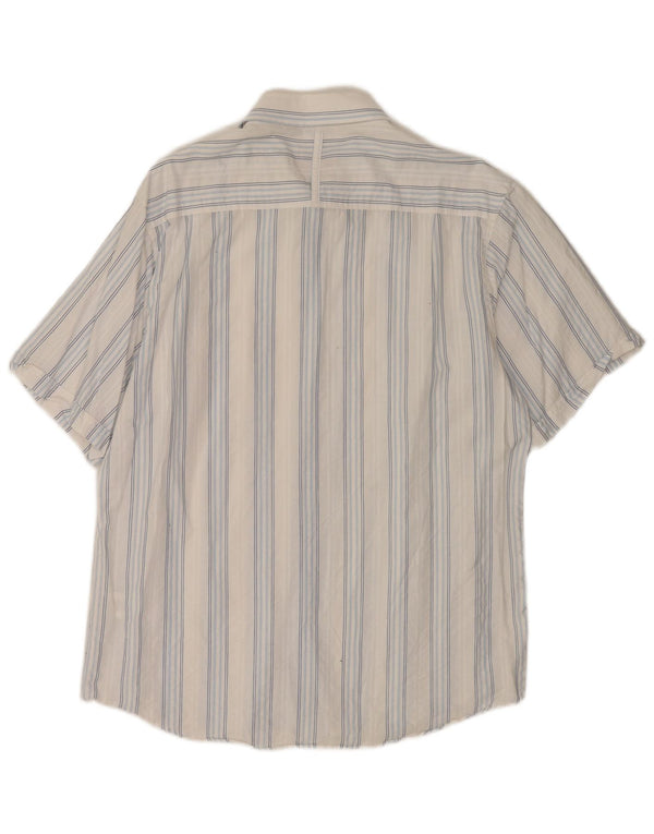 Lee Cooper Mens Short Sleeve Regular Fit Shirt XL White Striped Cotton
