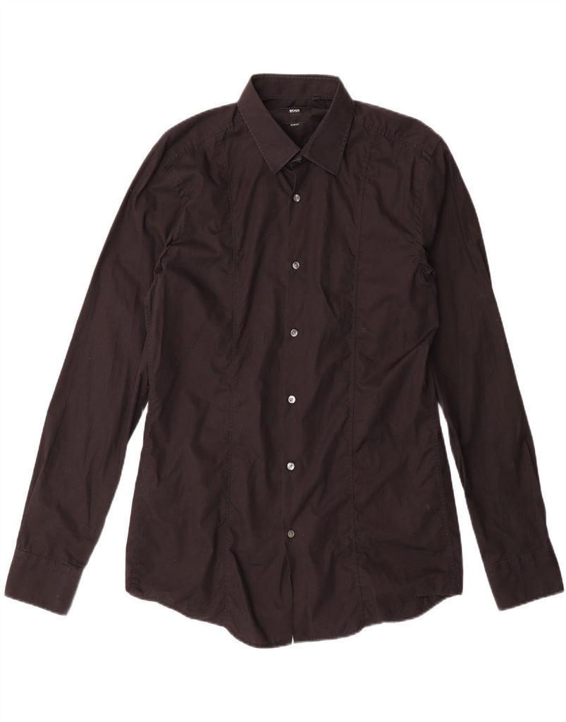 HUGO BOSS Mens Slim Fit Shirt Size 40 15 3/4 Medium Black Cotton Vintage Hugo Boss and Second-Hand Hugo Boss from Messina Hembry 