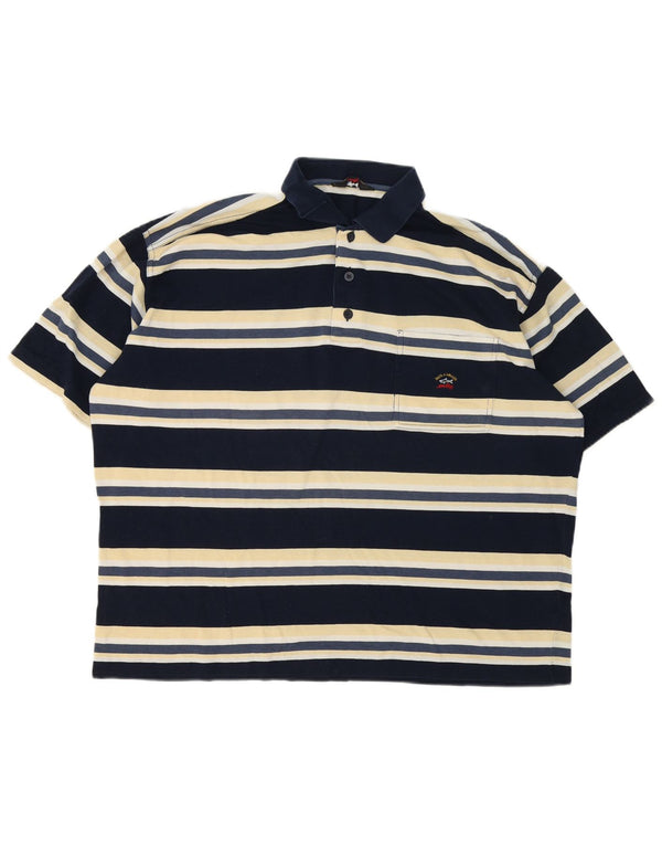 Paul & Shark Mens Polo Shirt 2XL Navy Blue Striped Cotton