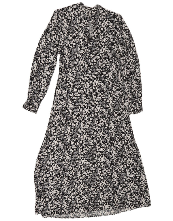 Marks & Spencer Womens Long Sleeve Maxi Dress UK 10 Small Black Floral