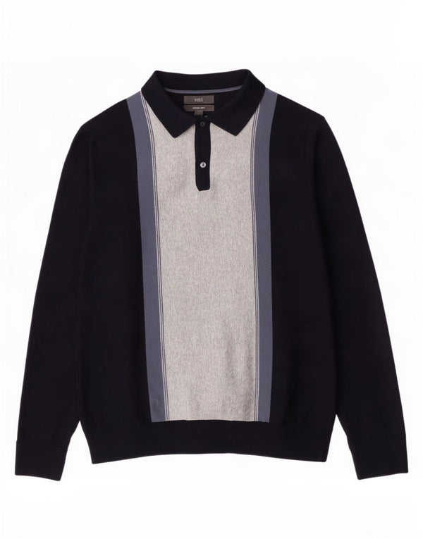 Marks & Spencer Mens Polo Neck Jumper Sweater Large Navy Blue Colourblock