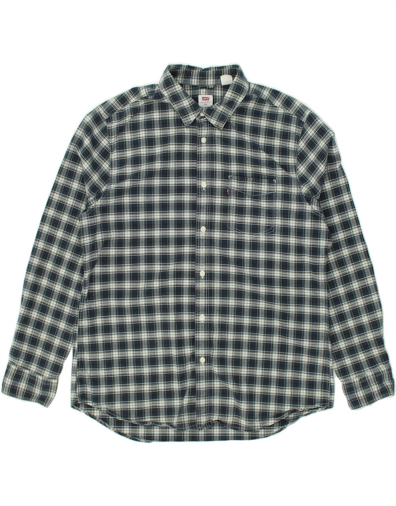 LEVI'S Mens Slim Shirt 2XL Navy Blue Check Cotton | Vintage Levi's | Thrift | Second-Hand Levi's | Used Clothing | Messina Hembry 