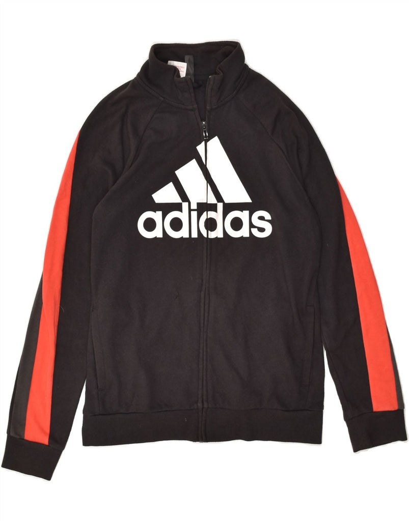 ADIDAS Boys Graphic Tracksuit Top Jacket 13-14 Years Black Cotton | Vintage Adidas | Thrift | Second-Hand Adidas | Used Clothing | Messina Hembry 