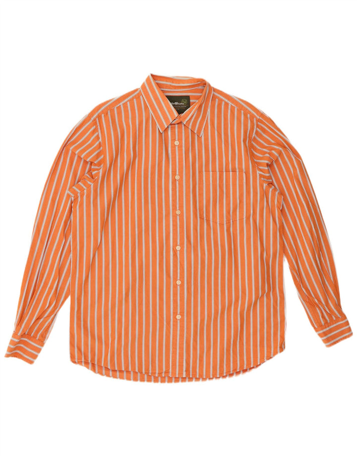 EDDIE BAUER Mens Shirt Medium Orange Pinstripe Cotton