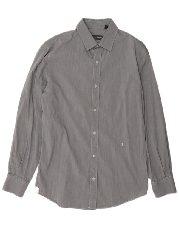 Trussardi Mens Shirt Size 39 Medium Grey Houndstooth