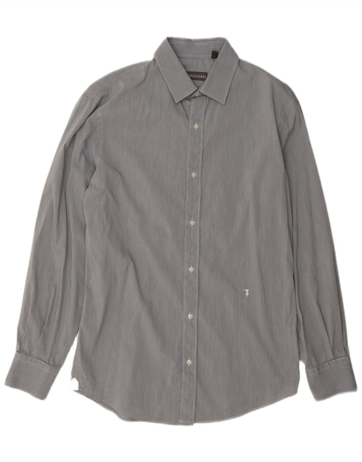 Trussardi Mens Shirt Size 39 Medium Grey Houndstooth