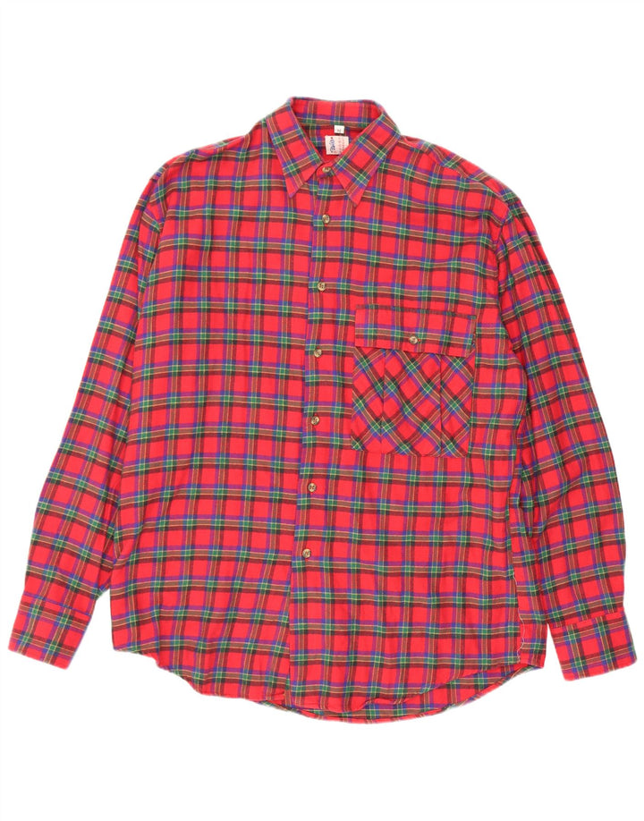 Cross Country Mens Flannel Shirt Medium Red Check Cotton