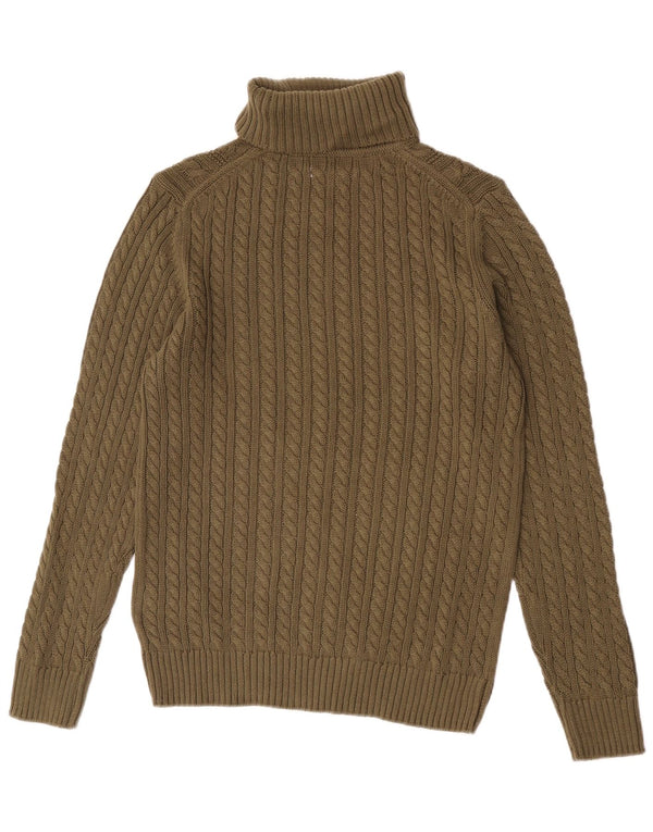 Vintage Mens Roll Neck Jumper Sweater Medium Green Cotton