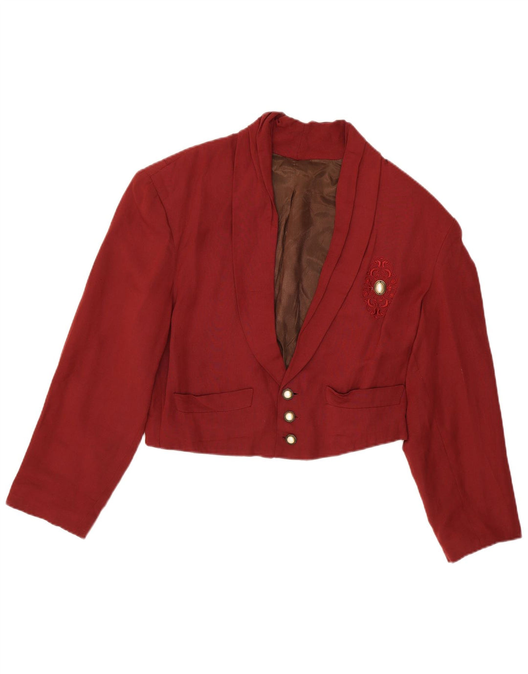 Vintage Womens Oversized Crop 3 Button Blazer Jacket UK 14 Medium Maroon