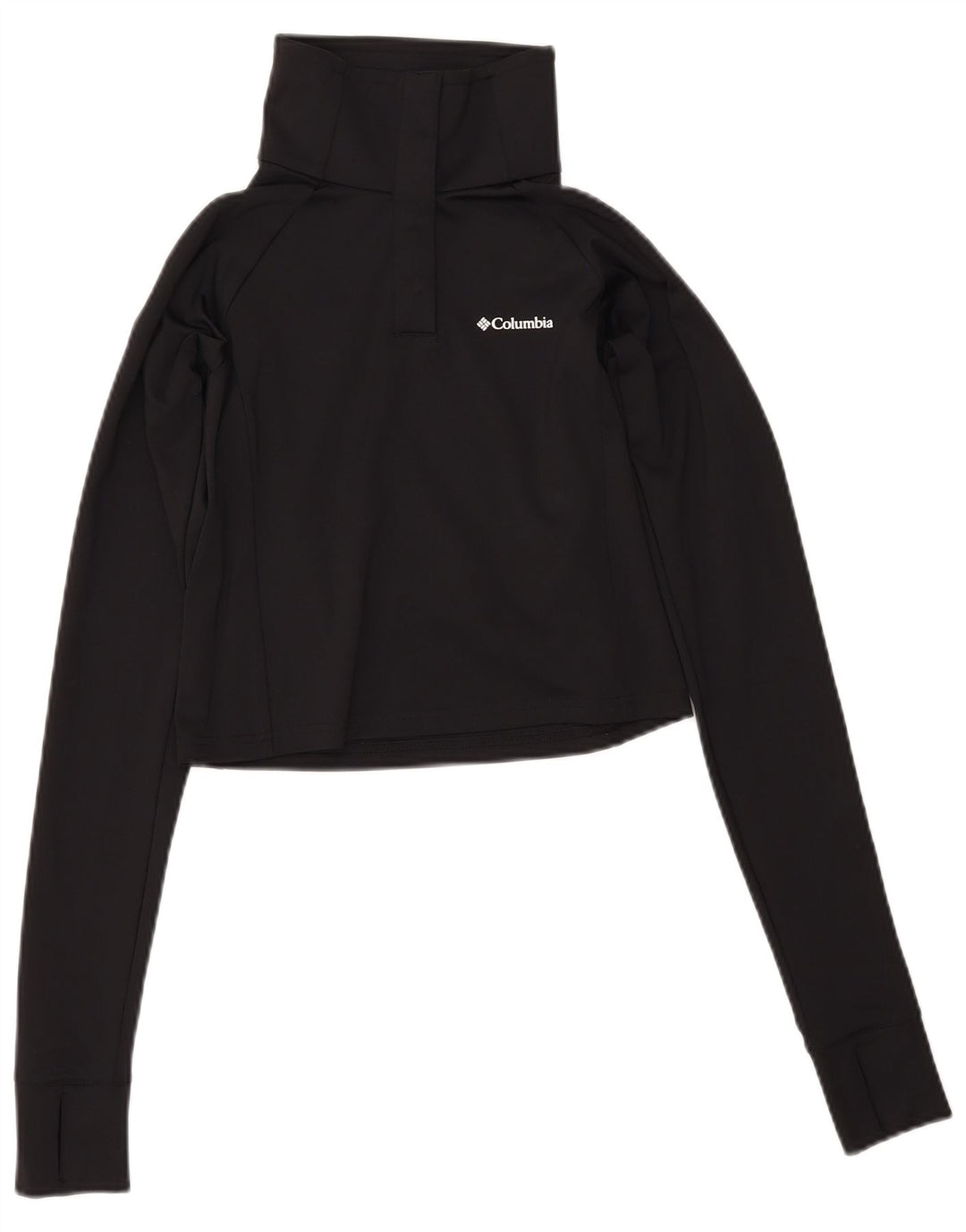 COLUMBIA Womens Crop Button Neck Pullover Tracksuit Top UK 12 Medium Black