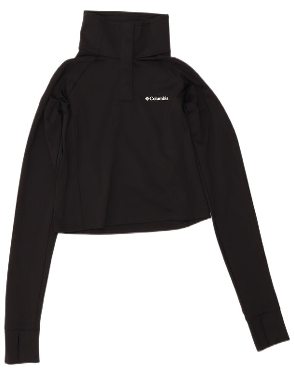 COLUMBIA Womens Crop Button Neck Pullover Tracksuit Top UK 12 Medium Black