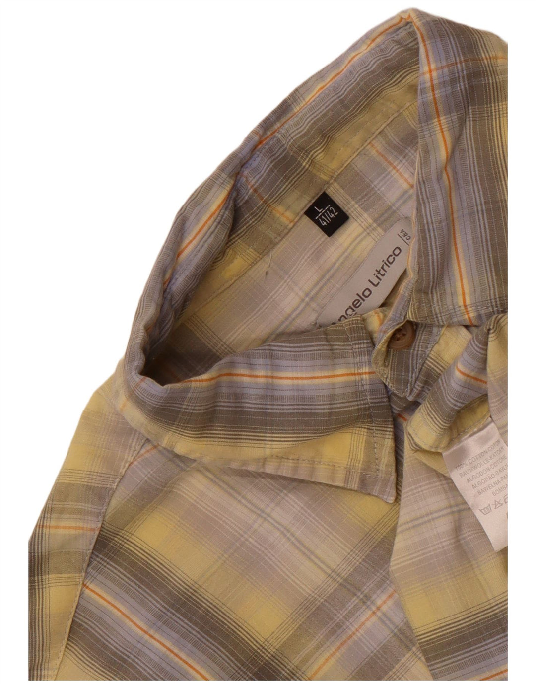 Angelo Litrico Mens Shirt Size 41/42 Large Yellow Check Cotton