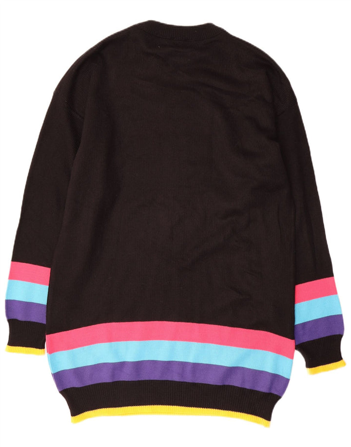 VINTAGE Womens Graphic Jumper Dress UK 16 Large Black Colourblock