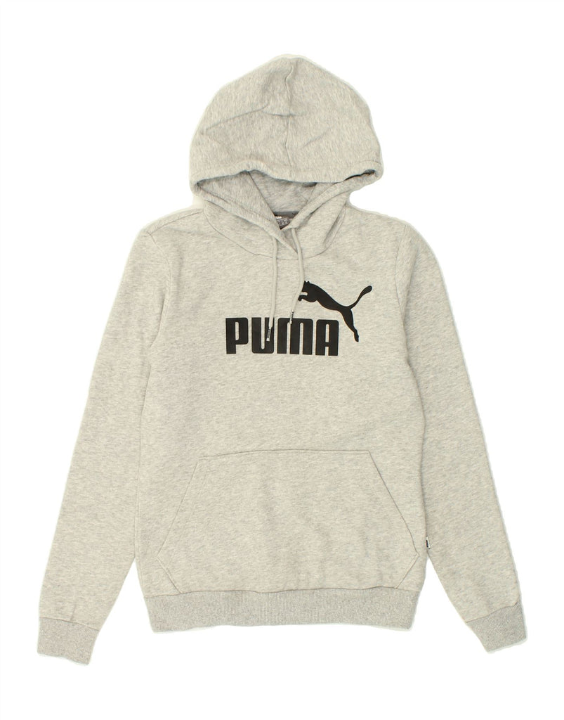 PUMA Womens Graphic Hoodie Jumper UK 10 Small Grey Flecked Cotton | Vintage Puma | Thrift | Second-Hand Puma | Used Clothing | Messina Hembry 