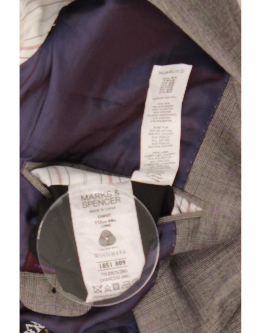 Marks & Spencer Mens 2 Button Blazer Jacket UK 44 XL Grey Check Wool