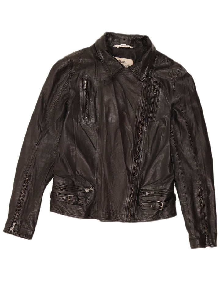 Bayside Womens Leather Biker Jacket IT 44 Medium Black Leather