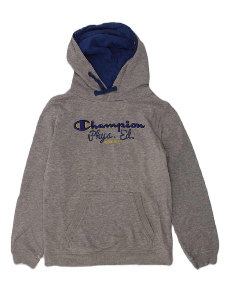 CHAMPION Boys Graphic Hoodie Jumper 9-10 Years Grey Cotton | Vintage Champion | Thrift | Second-Hand Champion | Used Clothing | Messina Hembry 